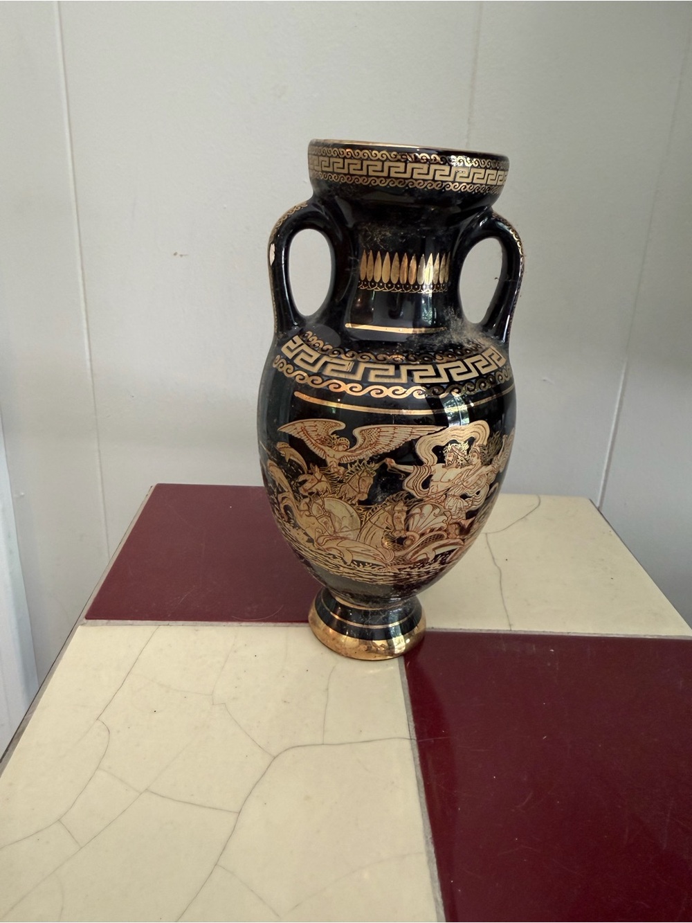 Black and Gold Decorative Amphora Vase - Classic Greek Motif